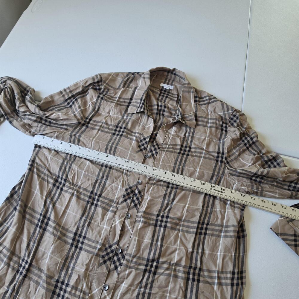 J.Jill Button Up Shirt Womens XL Beige Plaid Rayon Long Sleeve Basic Fall Top - Picture 5 of 8